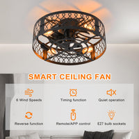 1 x RAW Customer Returns Ganeed Ceiling Fans with Lights Industrial Style Farmhouse Ceiling Fan 50cm Metal Cage Lighting E27 with Remote Control Black 4 Lights - RRP €98.35