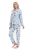 1 x RAW Customer Returns GLOBAL pajamas women s flannel Cotton Women s Pajama Set Two-piece sleepwear women s pjs set long Front button placket and drawstring Blue Cute Dog S - RRP €33.26