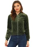 1 x RAW Customer Returns Allegra K Women s Zip Up Velvet Quilted Bomber Jacket with Pockets Green L - RRP €66.46