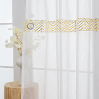 1 x RAW Customer Returns LZE Curtains Gold White with Eyelets Short Curtains for Living Room Window Transparent Curtain with Golden Pattern Set of 2 Eyelet Curtains Decorative Curtain White with Pattern WxH 140 x 175 cm Length - RRP €27.54