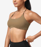 1 x Brand New ZAAYO Sports Bra Women Sports Bra Crossback Without Wire Spaghetti Padded Gym Bra Bustier for Summer Yoga Fitness Brown X-Small - RRP €27.6