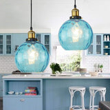 1 x RAW Customer Returns Modern Glass Pendant Light Blue Globe 1-Light Pendant Lamp for Bar Kitchen Dining Room and More - RRP €48.19