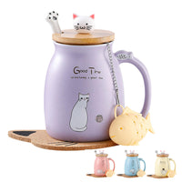 1 x RAW Customer Returns Cat Mug Cute Ceramic Coffee Mug with Lid,Stainless Steel Spoon, Novelty Morning Cup Tea Milk Christmas Mug Gift Teacup with Lid and Strainer Gifts for Women 380ML - RRP €18.54