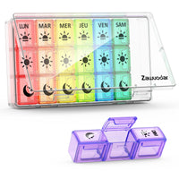 1 x RAW Customer Returns Tablet box 7 days 2 compartments, small pill box morning evening 14 compartments removable weekly medication dispenser pill box multi-colored-FR-  - RRP €22.8