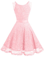 1 x RAW Customer Returns Dressystar Women s Elegant V-Neck Floral Lace Dress Cocktail Dress Short Bridesmaid Vintage Party Dress Pink L - RRP €39.6