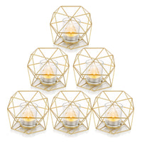 6 x Brand New Romadedi tealight holder candle holder metal gold - set of 6 geometric tealights candle holder pillar candle lantern modern geo decoration for table decoration party wedding living room Christmas - RRP €266.16