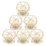 6 x Brand New Romadedi tealight holder candle holder metal gold - set of 6 geometric tealights candle holder pillar candle lantern modern geo decoration for table decoration party wedding living room Christmas - RRP €266.16