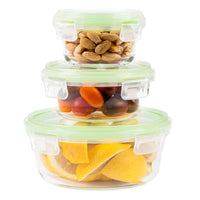 2 x RAW Customer Returns Home Fleek Food Storage Containers With Lids - Airtight Containers For Food, Glass Bowl With Lid Set Safe For Microwave And Freezer Meal Prep Boxes Glass 3 Round Containers, Green  - RRP €44.04