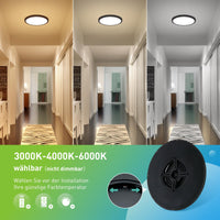 1 x RAW Customer Returns Yafido 28W LED ceiling light with radar and twilight sensor, 30cm 3000K 4000K 6000K black round ceiling lamp with motion detector, flat ceiling light for hallway, stairs, garage - RRP €31.63