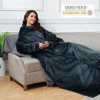 1 x RAW Customer Returns MH MYLUNE HOME Cuddly blanket with sleeves and foot pocket as gifts for women Oeko-Tex sleeve blanket 300GSM blanket to put on sleeve blanket women adults blanket with sleeves 150x180cm dark grey - RRP €30.24