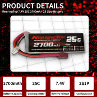 1 x RAW Customer Returns ROARINGTOP 2S Lipo Battery, 7.4V 2700mAh RC Lipo Batteries 25C with Deans T Plug Compatible with WLtoys HB101 HM103 HM121 HM124 HM123 200E 124019 104001 12 RC Truck Truggy 2 Pack  - RRP €31.46