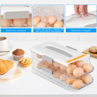 1 x RAW Customer Returns CRROEL Egg Holder for Refrigerator, Egg Box for 28-32 Eggs, Clear Double Layer Type Egg Storage Rack with Handle, Portable Egg Storage Box with Lid, Rolldown Egg Organizer - RRP €18.98