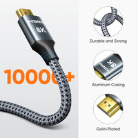 1 x RAW Customer Returns ARISKEEN 8K HDMI 2.1 Cable 10M, 48Gbps High Speed Nylon Braided HDMI Cable, Supports 8K 60HZ, 4K 120Hz, Compatible with PS5 4 TV Monitor Blu-ray Soundbar DVD Laptop - RRP €35.99