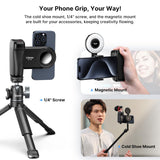 1 x RAW Customer Returns ULANZI MA35 Smartphone Handle Grip, Magnetic Smartphone Grip with 15M Detachable Wireless Remote Control, Smartphone Hand Grip with 1 4 Screw and Cold Shoe Mount, for iPhone, Selfie, Vlog - RRP €26.99