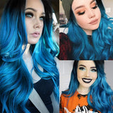 1 x RAW Customer Returns Wig Blue Long for Women Ombre blue Wigs Middle Part Wavy Curls Cosplay Wig Synthetic for Halloween Party Carnival Natural Wig - RRP €25.7