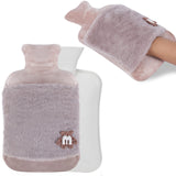 1 x Brand New Thick hot water bottle with cover and kangaroo pocket, 2L large bed bottle for children and adults, BPA free, odorless khaki  - RRP €11.84