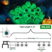 1 x RAW Customer Returns morxinle Halloween decoration garden, 30 LEDs horror green eyeball fairy lights, battery operated, scary with 8 lighting modes for party yard decoration - RRP €6.41