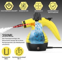 1 x RAW Customer Returns MLMLANT handheld steam cleaner 350ML water tank with handheld steam cleaner pressure with 9-piece accessories for, carpets, curtains, car seats, kitchen, small upholstery, sofa, steam cleaner, steam duck - RRP €39.34