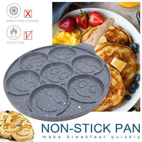 1 x RAW Customer Returns Bobikuke Smiley Pancake Pan, Non-Stick Pancake Maker 7 Holes Fried Egg Pan for Children, 26cm Black  - RRP €24.98