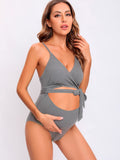 1 x RAW Customer Returns Tofern Maternity Swimsuit Women Push Up V-Neck Maternity Swimsuit Adjustable Pregnant Swimsuit One Piece Backless Maternity Bikini, Maternity Swimsuit for Beach Parties - RRP €34.27