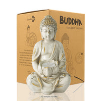 1 x RAW Customer Returns Yeomoo Meditation Buddha Figure Tealight Holder Candle Holder Decorative Living Room - Buddha Figures with Lotus Zen Room Decoration Garden Decoration for Outdoors with LED Tealight Personalized Gifts White 20CM - RRP €27.99