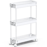 1 x RAW Customer Returns SPACEKEEPER kitchen trolley with 3 levels, narrow trolley niche shelf on wheels, space-saving bathroom shelf and kitchen shelf for kitchen office bathroom, 40x13x61cm, white - RRP €22.99