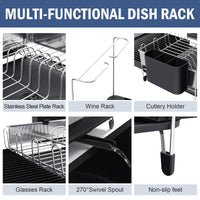 1 x RAW Customer Returns APEXCHASER Dish Drainer Stainless Steel, Expandable Dish Drainer, Foldable Drip Tray, Dish Rack, Dish Drainer with Removable Utensil Holder, Wine Glass Holder, Black - RRP €40.33