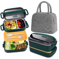 1 x RAW Customer Returns Haoh Stainless Steel Lunch Box Kit - 1100ml Stainless Steel Lunch Box with Cutlery and Lunch Box Bag, Leak-Proof Bento Box with 3 Compartments for Picnic School Office Children Adults Green  - RRP €21.99