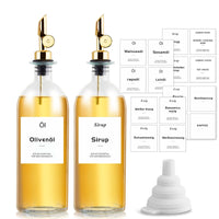 1 x RAW Customer Returns sunal Vinegar and Oil Bottles Set for Kitchen, 16.9oz 500ml Olive Oil Bottle Set with Weighted Pourer, Glass Coffee Syrup Dispenser with Waterproof Label 30, Silicone Funnel 1 Golden, 2 Pack  - RRP €23.18