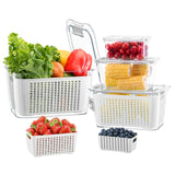 1 x RAW Customer Returns Luxear 4 set food storage containers fruit vegetables with lid sieve, 5.8L 4L 1.7L 0.5L BPA free storage containers, refrigerator organizer fresh storage boxes salad berry storage, not suitable for dishwasher - RRP €45.31