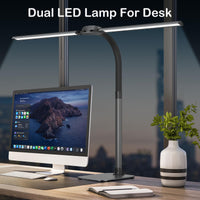 1 x RAW Customer Returns Kary LED desk lamp dimmable with base, 24W ultra bright double head table lamp for office, work, design, reading, eye care lamp with remote control and USB charging port, blue-gray - RRP €70.58