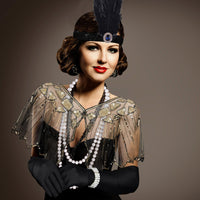 1 x RAW Customer Returns ELECLAND 10 Piece 1920s Flapper Great Gatsby Accessories Set Fashion Roaring 20 s Theme with Headband, Headwear, Long Black Gloves, Necklace, Earrings for Women Black Gold  - RRP €20.54