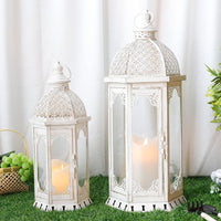 1 x RAW Customer Returns NEWIMAGE Set of 2 Decorative Candle Lanterns 50 cm and 38 cm High Lantern Lantern Outdoor Vintage Metal Candle Holder for Garden Living Room Indoor Patio Home Decoration White  - RRP €85.7