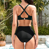 1 x RAW Customer Returns Mooncore Bikini Women Set High Waist Push Up Tummy Control Crossover Top Swimwear Two Piece Swimsuit Black, L  - RRP €26.22