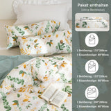 1 x RAW Customer Returns MILDLY bed linen 155x220 cotton, 100 washed, plant pattern with linen-like feel, OekoTex certified suitable for allergy sufferers, 1 duvet cover 1 pillowcase 80x80 - RRP €43.36