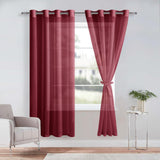 1 x RAW Customer Returns DWCN Set of 2 Sheer Voile Curtains with Eyelets Transparent Curtains with Curtain Ties for Living Room, Wine Red, 215 x 140 cm H x W  - RRP €23.18