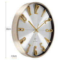 1 x RAW Customer Returns Warminn Radio Controlled Wall Clock Without Ticking Noise Silent 30cm Quartz Battery Operated Large Wall Clock Easy to Read for Room Home Kitchen Bedroom Office School Gold  - RRP €31.25