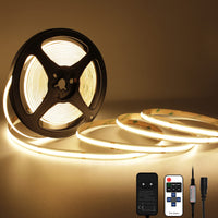 1 x RAW Customer Returns TTWAY COB LED strip 2700K warm white, 5M dimmable 24V flexible COB LED strip light set, 480LEDs M, GS power supply, with RF remote control, CRI90 bright under-cabinet light for TV, DIY decoration - RRP €31.96