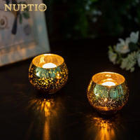 1 x RAW Customer Returns Nuptio Gold Tealight Holder Glass 7.6cm Wide Tealights Pack of 6 Tealight Candle Holder Pieces, Round Vase Speckled Mercury Living Room Christmas Wedding Table Centerpiece Party Decoration - RRP €28.21