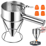 1 x RAW Customer Returns Hengrongshen Pancake Portioner, 1.2L Muffin Portioner Stainless Steel Dough Scoop, Stainless Steel Funnel with Stand and 4 Funnel Mouths, Dough Kitchen Funnel for Cakes, Pancakes, Octopus Balls - RRP €25.2