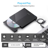 1 x RAW Customer Returns ORIGBELIE External DVD CD Burner, External CD DVD Player, USB 3.0 with 4 USB Ports and 2 TF SD Card Reader, Ultra Slim External CD DVD Drive for Laptop Windows 11 10 8 7 XP Vista Linux Mac - RRP €29.99