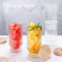 1 x RAW Customer Returns ALINK cocktail glasses set of 4, beer glass, 475 ML can long drink glass, water glasses, long drink glasses, drinking glasses with lid and straw, for iced coffee, cocktail, beer, smoothie - RRP €24.99