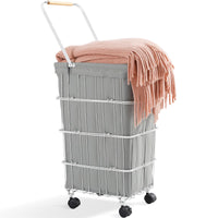 1 x RAW Customer Returns APEXCHASER Laundry Basket, Large Laundry Bin with Wheels and Handle, Metal Frame for Bedroom, Tall Laundry Collector with Fabric Cover, Gray. - RRP €30.24