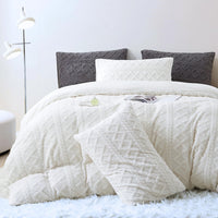 1 x RAW Customer Returns Menkala Fleece Bed Linen 200x200 White Winter Warm Cashmere Touch Plush Duvet Cover Fluffy Rabbit Fur Fleece Microfibre Cream Winter Bed Linen with Zip and 2 Pillowcases 80x80 - RRP €55.45