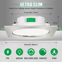 1 x RAW Customer Returns ALUSSO LED recessed spotlight 230V square dimmable flat 68mm 7W IP44 LED spots warm white neutral white cold white ceiling spotlight for bathroom kitchen living room, brushed nickel, set of 6 - RRP €53.99