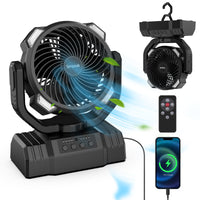 1 x RAW Customer Returns Simpeak 10000mAh Camping Fan Table Fan, USB Fan Quiet, Automatic Head Shaking Fan with Remote Control and LED Light 4 Speed 540 Rotation - Black - RRP €35.51