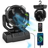 1 x RAW Customer Returns Simpeak 10000mAh Camping Fan Table Fan, USB Fan Quiet, Automatic Head Shaking Fan with Remote Control and LED Light 4 Speed 540 Rotation - Black - RRP €35.51