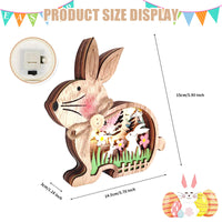 1 x Brand New Easter Wooden Bunny with Light, 3D Wooden Rabbit Sculpture, Battery Operated, Wooden Flower Rabbit LED Ornaments, Easter Wooden Lighted Table Decorations Party Gifts - RRP €19.2