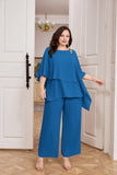 1 x RAW Customer Returns Hanna Nikole Women s Chiffon Cocktail Party Elegant 2 Piece High Waisted Two Piece Evening Set Peacock Blue 3XL - RRP €79.99