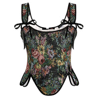 1 x RAW Customer Returns SCARLET DARKNESS Women s Renaissance Corset Vintage Floral Print Fish Bustier, Colorful Flower Black, 48 - RRP €41.82